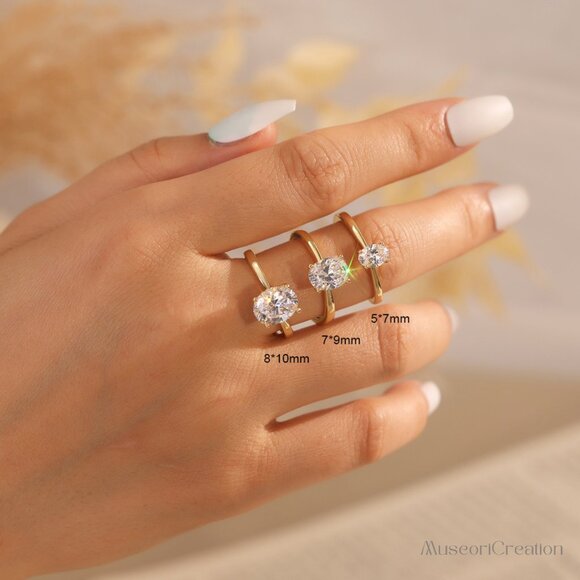 5A CZ Oval Engagement Ring, Adjustable Solitaire Ring | 1CT Wedding Promise Ring - Picture 5 of 7